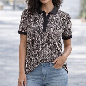 The Kooples Black and White Polo Collar Boxy Shirt